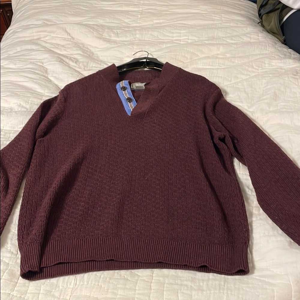 Jos. A. Bank Burgundy Sweater with Blue Detail